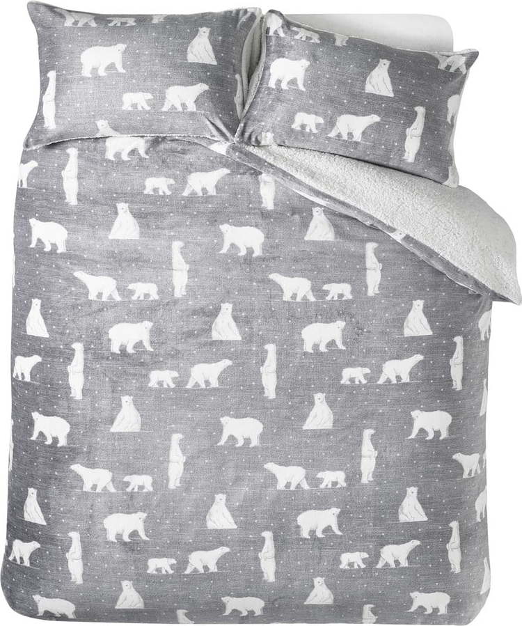 Šedé povlečení na dvoulůžko/prodloužené s beránkem 230x220 cm Cosy Polar Bear – Catherine Lansfield Catherine Lansfield