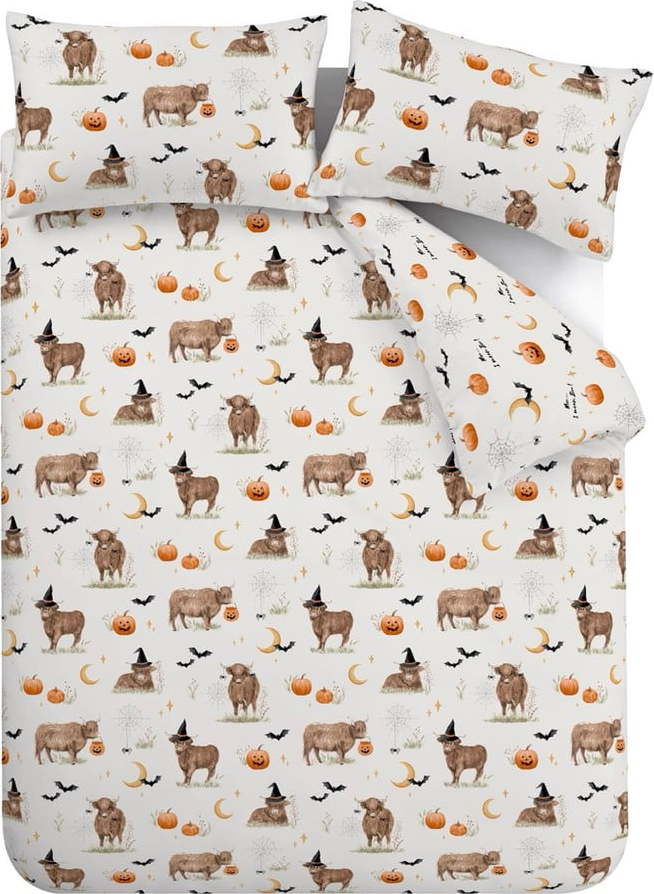 Šedobéžové povlečení na jednolůžko 135x200 cm Halloween Highland Cow – Catherine Lansfield Catherine Lansfield