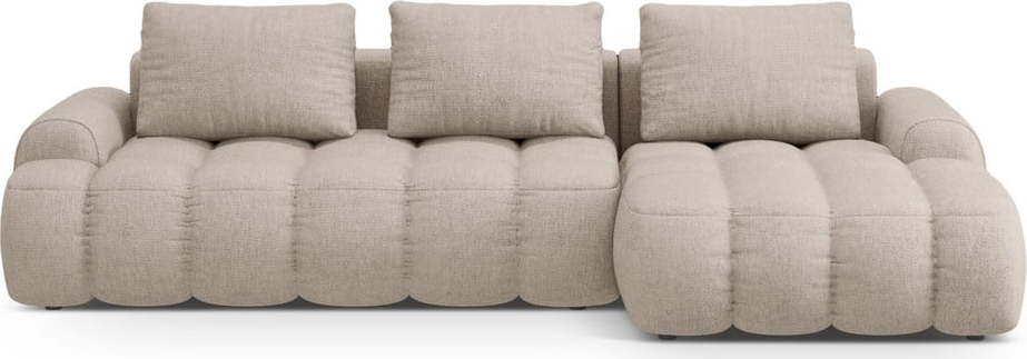 Světle hnědá rozkládací/s úložným prostorem rohová pohovka (pravý roh/s lenoškou) Linz – Cosmopolitan Design Cosmopolitan design