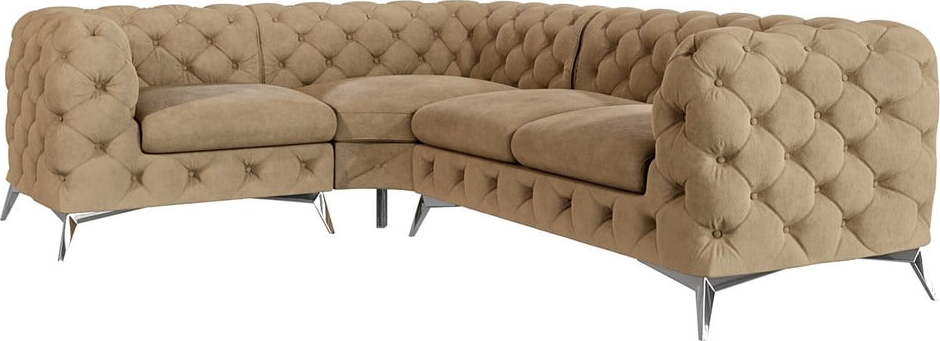 Světle hnědá sametová rohová pohovka (levý roh/do L) Chelsea – Ropez Ropez