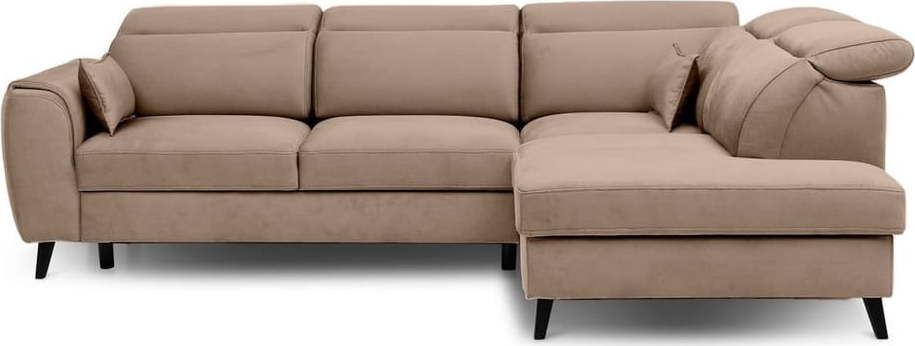 Světle hnědá sametová rozkládací/s úložným prostorem rohová pohovka (pravý roh/do L) Noble – ELTAP ELTAP