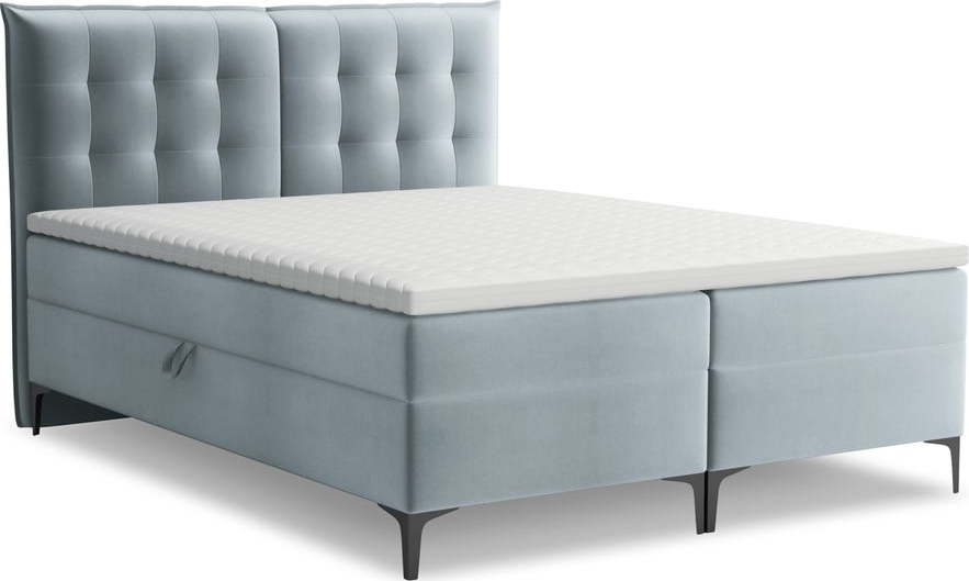 Světle modrá boxspring postel s úložným prostorem 140x200 cm Mikana – Makamii Makamii