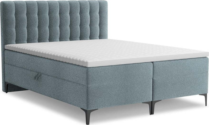 Světle modrá boxspring postel s úložným prostorem 180x200 cm Puhala – Makamii Makamii