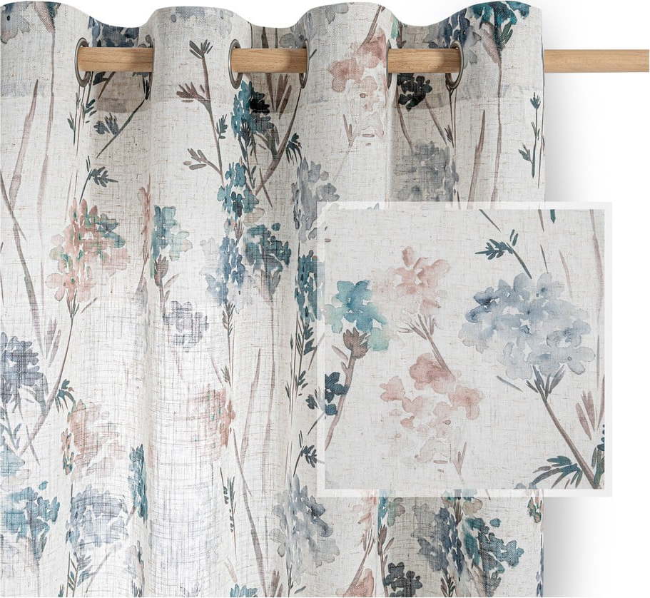 Světle modrý/krémový závěs 135x250 cm Flosi – Restilo Restilo