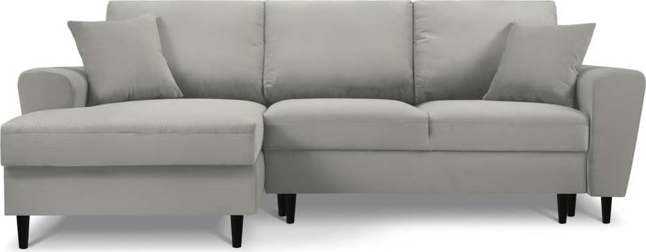 Světle šedá manšestrová rozkládací/s úložným prostorem rohová pohovka (levý roh/s lenoškou) Kyoto – Cosmopolitan Design Cosmopolitan design