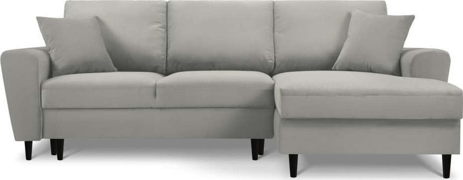 Světle šedá manšestrová rozkládací/s úložným prostorem rohová pohovka (pravý roh/s lenoškou) Kyoto – Cosmopolitan Design Cosmopolitan design