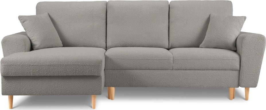 Světle šedá rozkládací/s úložným prostorem rohová pohovka z textilie bouclé (levý roh/s lenoškou) Kyoto – Cosmopolitan Design Cosmopolitan design