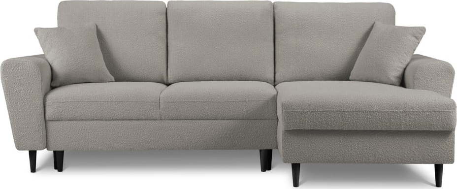 Světle šedá rozkládací/s úložným prostorem rohová pohovka z textilie bouclé (pravý roh/s lenoškou) Kyoto – Cosmopolitan Design Cosmopolitan design