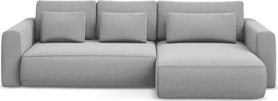 Světle šedá sametová rozkládací/s úložným prostorem rohová pohovka (pravý roh/s lenoškou) Kapua – Makamii Makamii