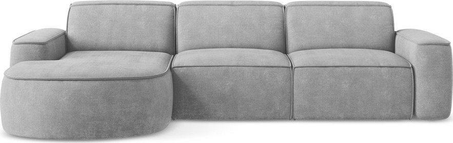 Světle šedá žinylková rohová pohovka (levý roh/s lenoškou) Omao – Makamii Makamii