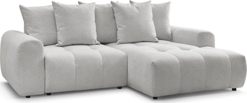 Světle šedá žinylková rozkládací/s úložným prostorem rohová pohovka (pravý roh/s lenoškou) Roxelane – Bobochic Paris Bobochic Paris