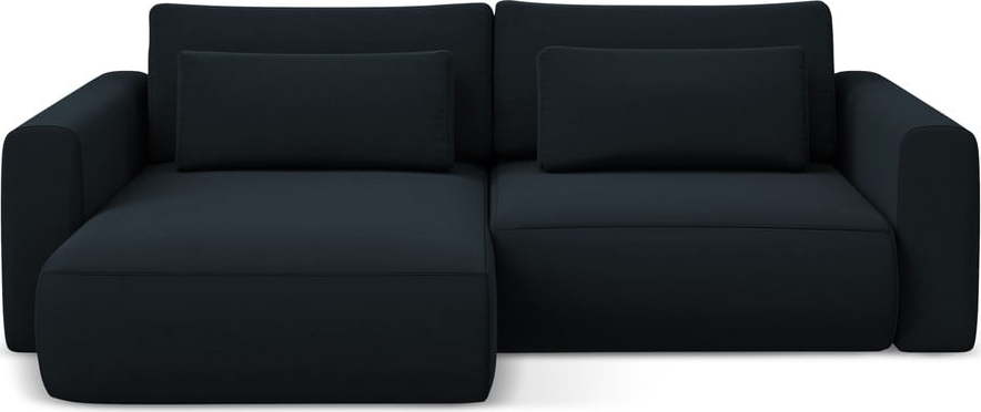 Tmavě modrá sametová rozkládací/s úložným prostorem rohová pohovka (levý roh/s lenoškou) Kapua – Makamii Makamii