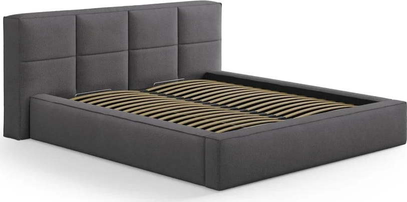 Tmavě šedá čalouněná dvoulůžková postel s úložným prostorem s roštem 160x200 cm Simon Darren – Micadoni Micadoni