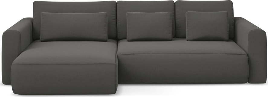 Tmavě šedá sametová rozkládací/s úložným prostorem rohová pohovka (levý roh/s lenoškou) Kapua – Makamii Makamii