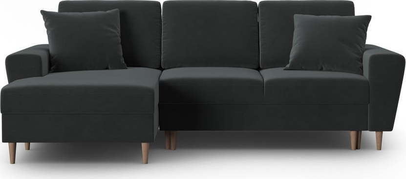 Tmavě šedá sametová rozkládací/s úložným prostorem rohová pohovka (levý roh/s lenoškou) Kyoto – Cosmopolitan Design Cosmopolitan design