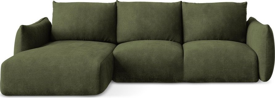 Zelená žinylková rozkládací rohová pohovka (levý roh/s lenoškou) Leila – Makamii Makamii