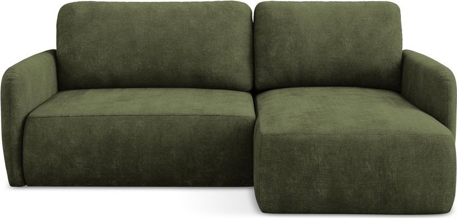 Zelená žinylková rozkládací/s úložným prostorem rohová pohovka (pravý roh/s lenoškou) Lilo – Makamii Makamii