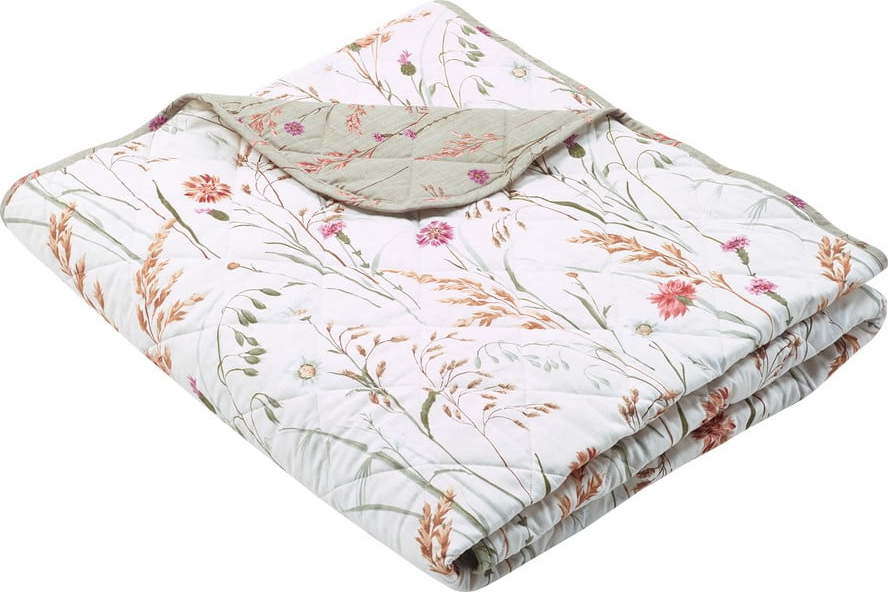 Zelený/béžový bavlněný prošívaný přehoz 200x220 cm Grasmere Floral – Catherine Lansfield Catherine Lansfield