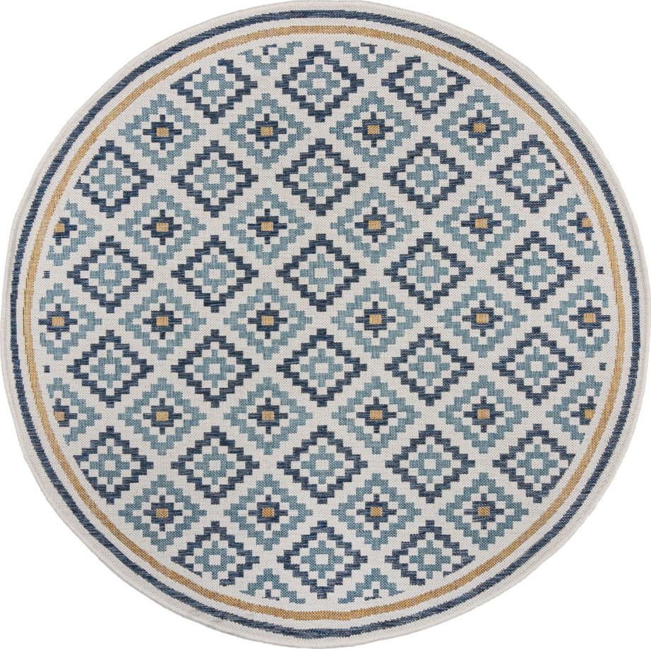 Žluto-modrý kulatý vnitřní a venkovní koberec ø 160 cm Zia Trellis – Flair Rugs Flair Rugs