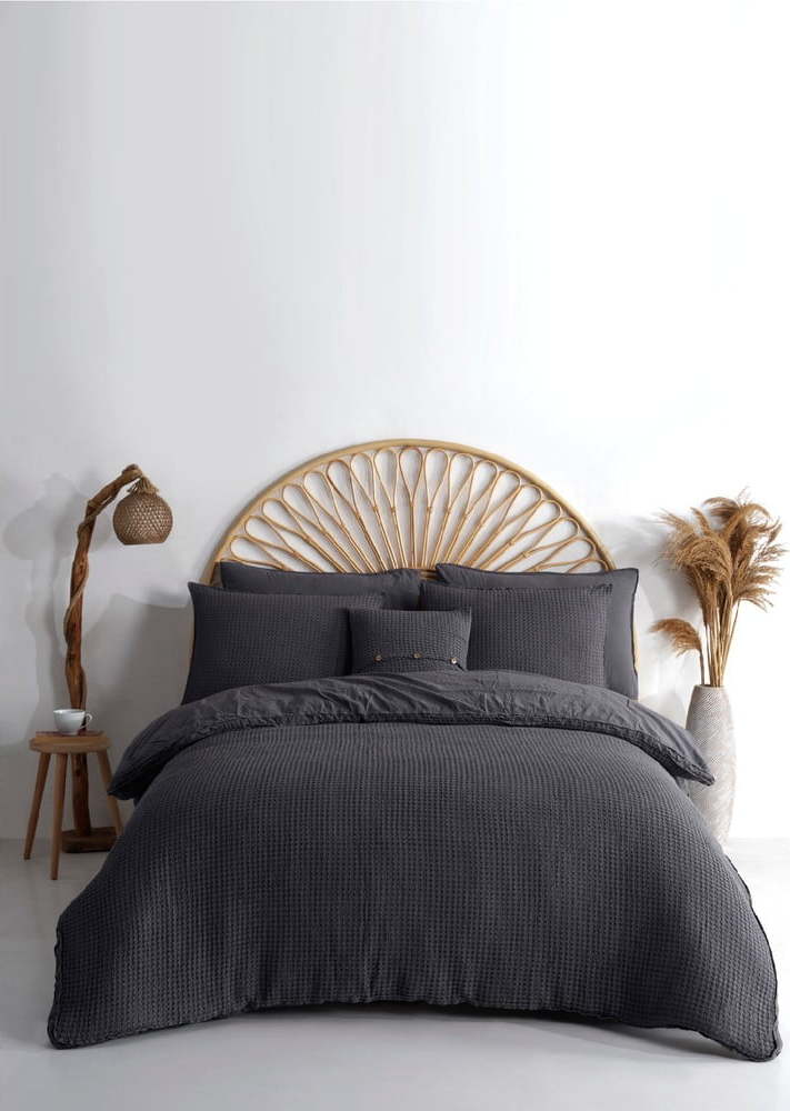 Antracitové povlečení na jednolůžko z bavlny Renforcé 140x200 cm Waffle Striped – Mila Home Luxury Mila Home Luxury
