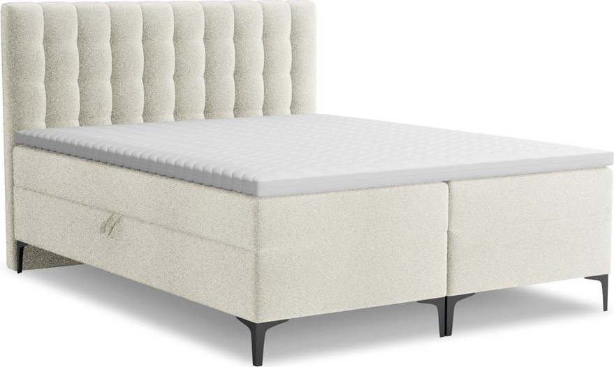 Béžová boxspring postel s úložným prostorem 160x200 cm Puhala – Makamii Makamii