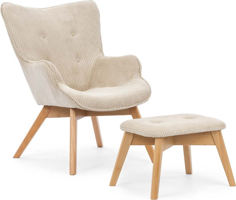Béžové manšestrové křeslo s podnožkou Niko – Ropez Ropez