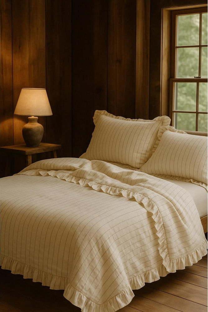 Béžové povlečení na dvoulůžko/prodloužené z bavlny Renforcé 240x220 cm Amalia Striped – Mila Home Luxury Mila Home Luxury