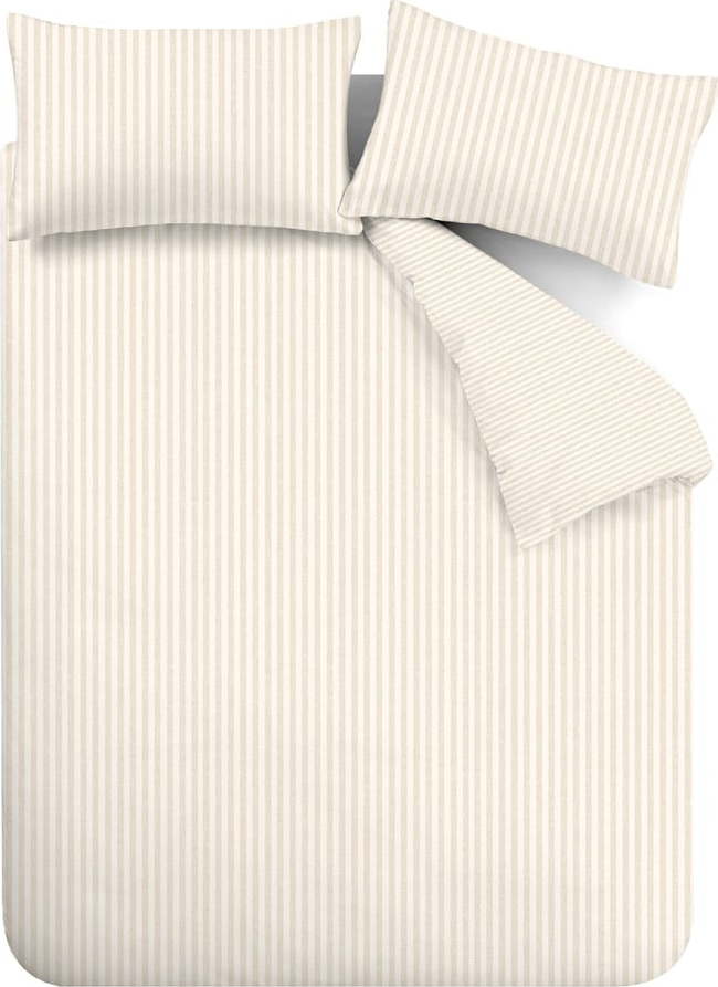 Béžové/krémové flanelové povlečení na dvoulůžko/prodloužené 230x220 cm Stripe – Catherine Lansfield Catherine Lansfield