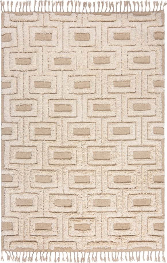 Béžový/krémový ručně tkaný vlněný koberec 120x170 cm Greek Key – Flair Rugs Flair Rugs