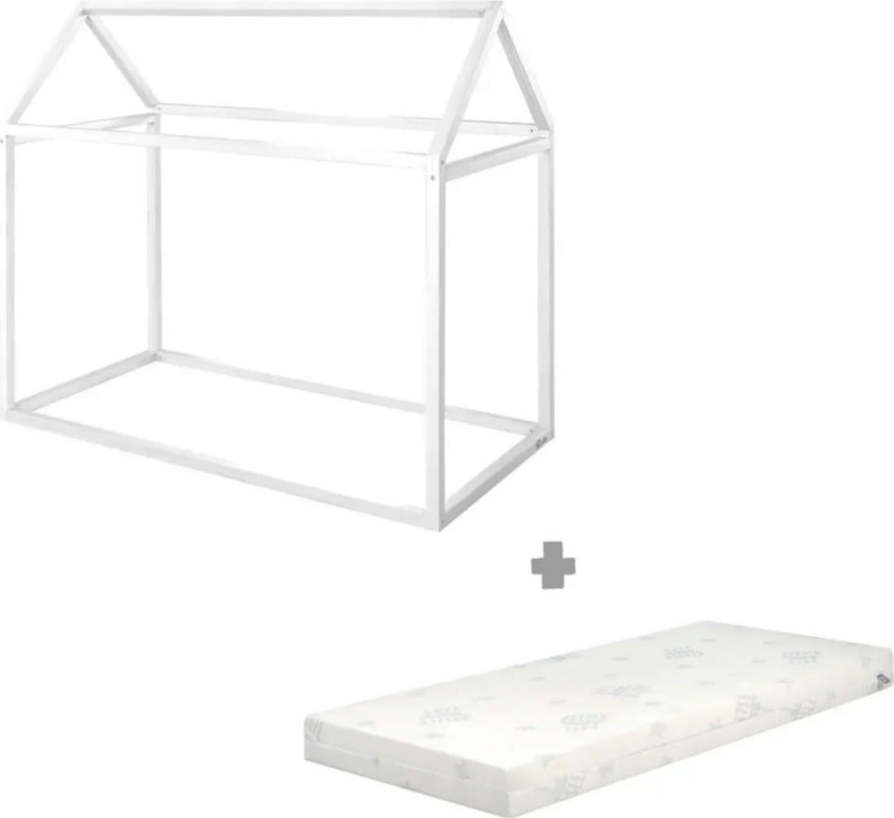 Bílá domečková dětská postel z borovicového dřeva s matrací/bez roštu 70x140 cm House Bed – Roba Roba