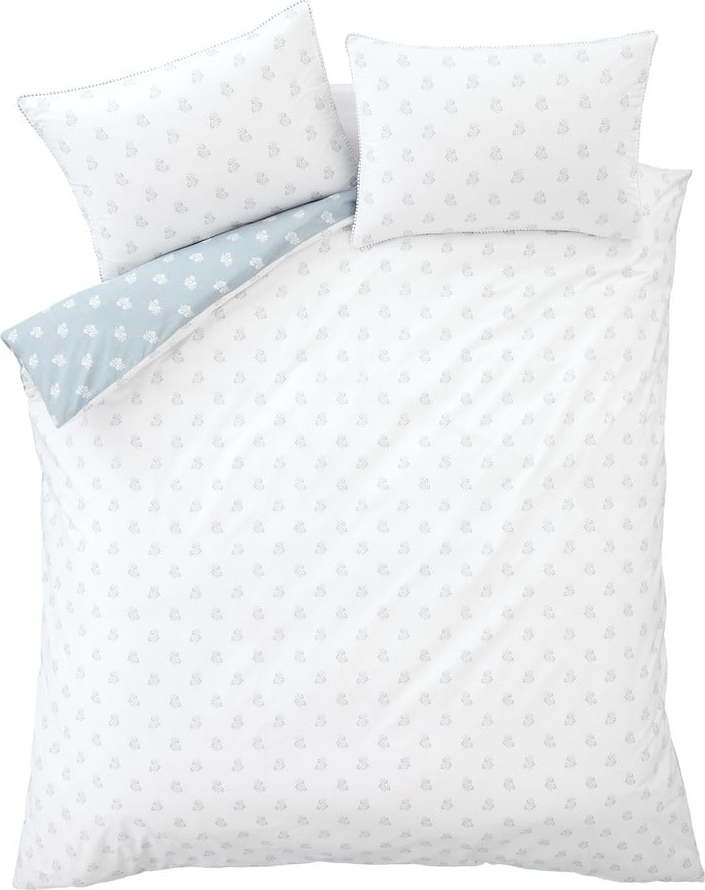 Bílé/modré bavlněné povlečení na dvoulůžko/prodloužené 230x220 cm Esme Floral – Bianca Bianca