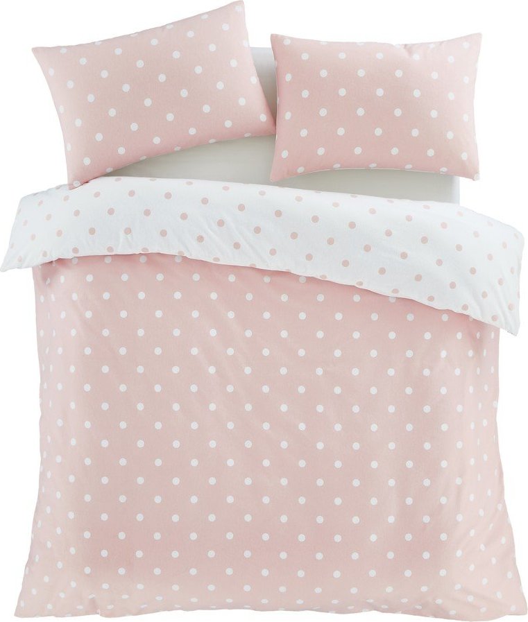Bílé/růžové flanelové povlečení na dvoulůžko 200x200 cm Polka Dot – Catherine Lansfield Catherine Lansfield