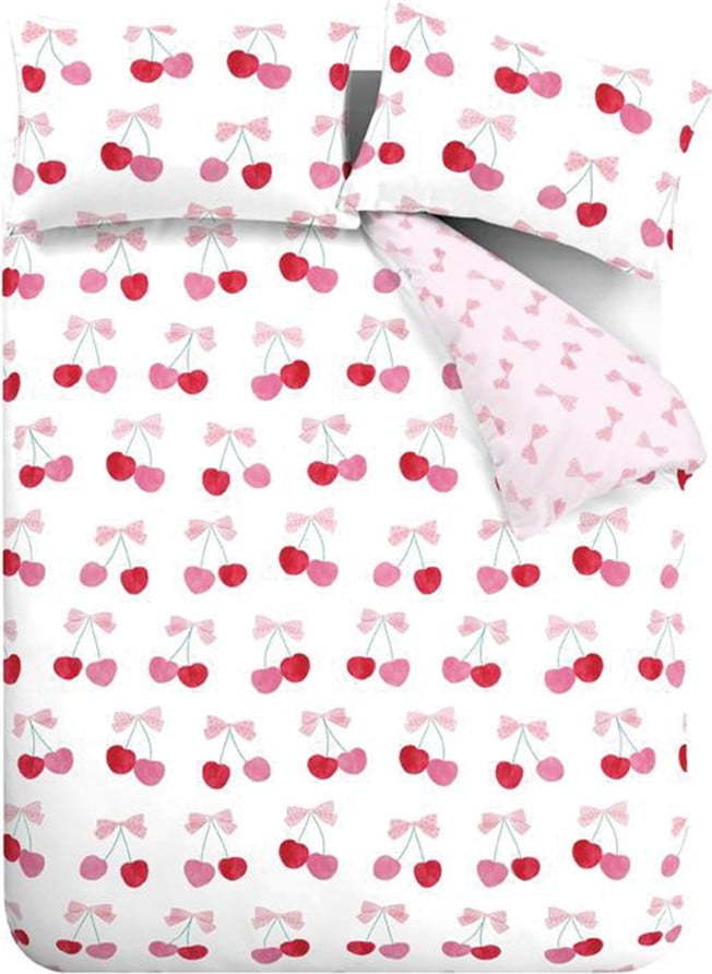 Bílé/růžové povlečení na dvoulůžko/prodloužené 230x220 cm Cherries and Bows – Catherine Lansfield Catherine Lansfield