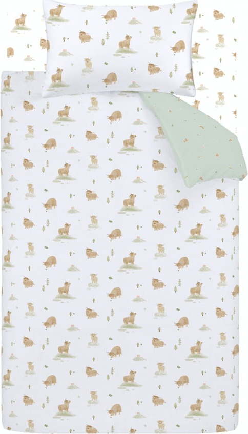 Bílé/zelené bavlněné dětské povlečení do postýlky 120x150 cm Mini Moo Cow – Bianca Bianca