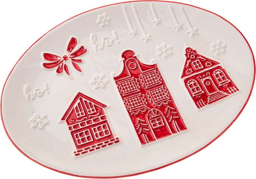 Bílý servírovací keramický talíř s vánočním motivem Christmas cottage – Dakls Dakls