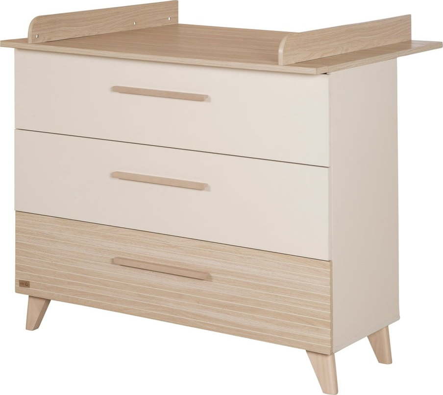 Krémová/v přírodní barvě dětská komoda v dekoru dubu s přebalovacím pultem 110x98x75 cm Sidney – Roba Roba