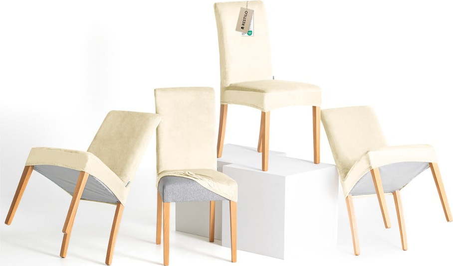 Krémové napínací potahy v sadě 4 ks na židli 48 cm Sento – Restilo Restilo