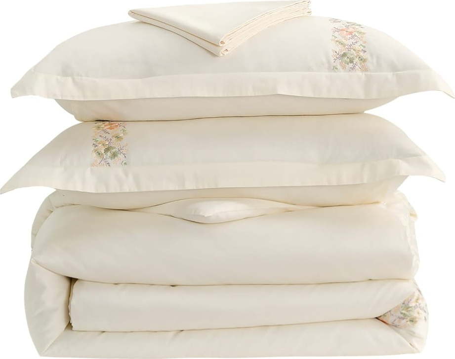 Krémové povlečení na dvoulůžko/prodloužené z bavlněného saténu s prostěradlem/6dílné 240x220 cm Maison Bloom – Mila Home Luxury Mila Home Luxury