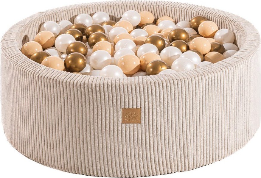 Krémový manšestrový bazének s míčky ø 90x30 cm Montessori – Meowbaby MeowBaby