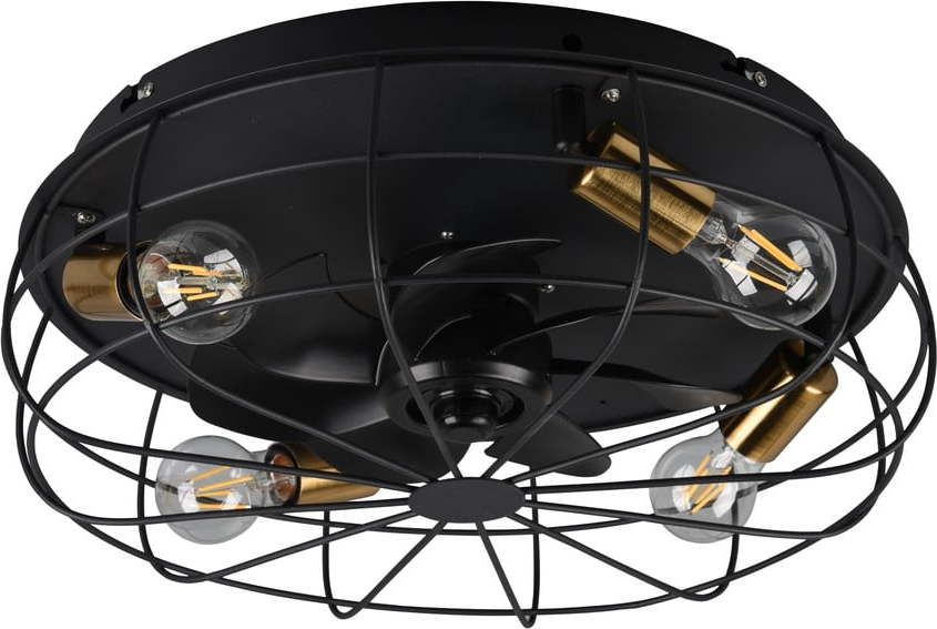 Matně černé stropní svítidlo na dálkové ovládání/s ventilátorem Trondheim – Trio TRIO