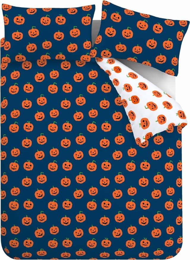Modré/oranžové povlečení na dvoulůžko/prodloužené 230x220 cm Halloween Pumpkins – Catherine Lansfield Catherine Lansfield