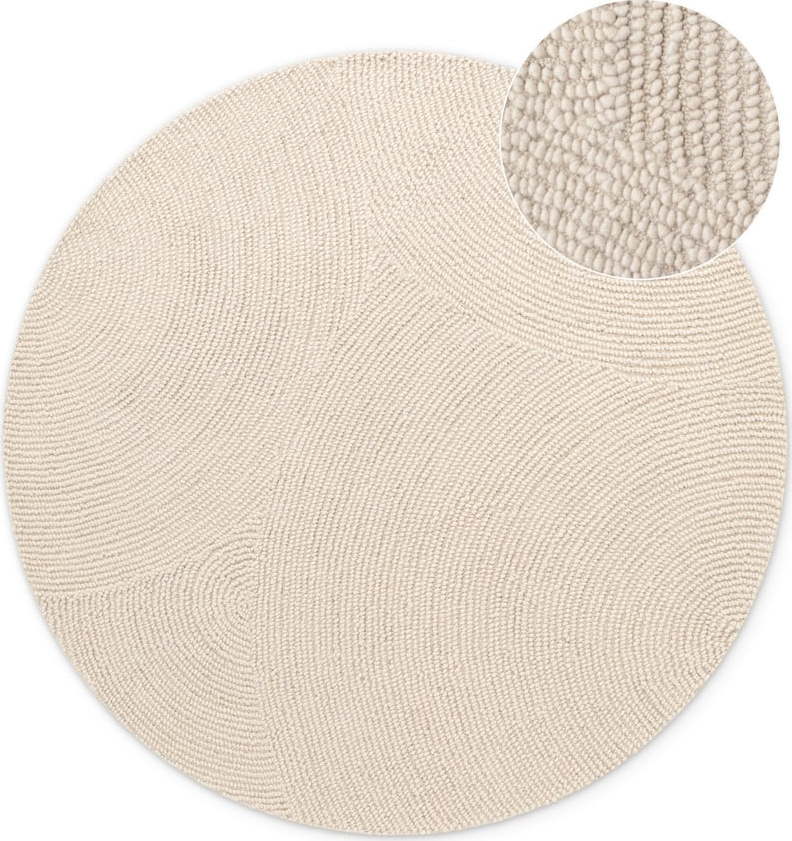 Ručně tkaný vlněný kulatý koberec ve světle přírodní barvě ø 120 cm Eleni Natural White – Hanse Home Hanse Home