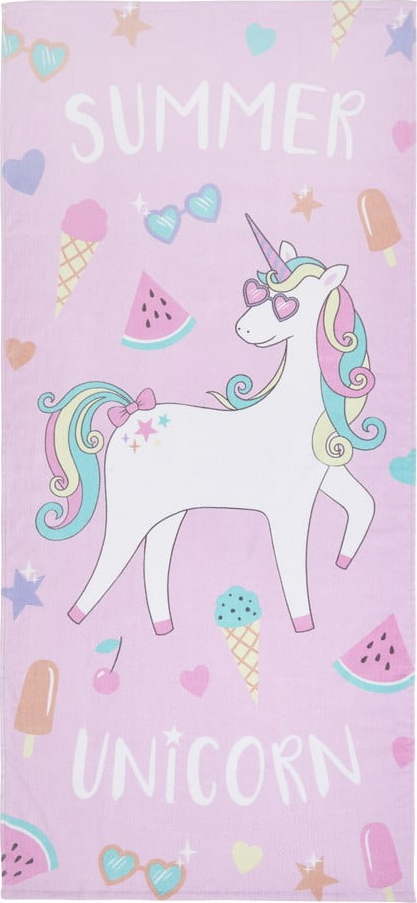 Růžová/fialová bavlněná plážová osuška 76x160 cm Summer Unicorn – Catherine Lansfield Catherine Lansfield