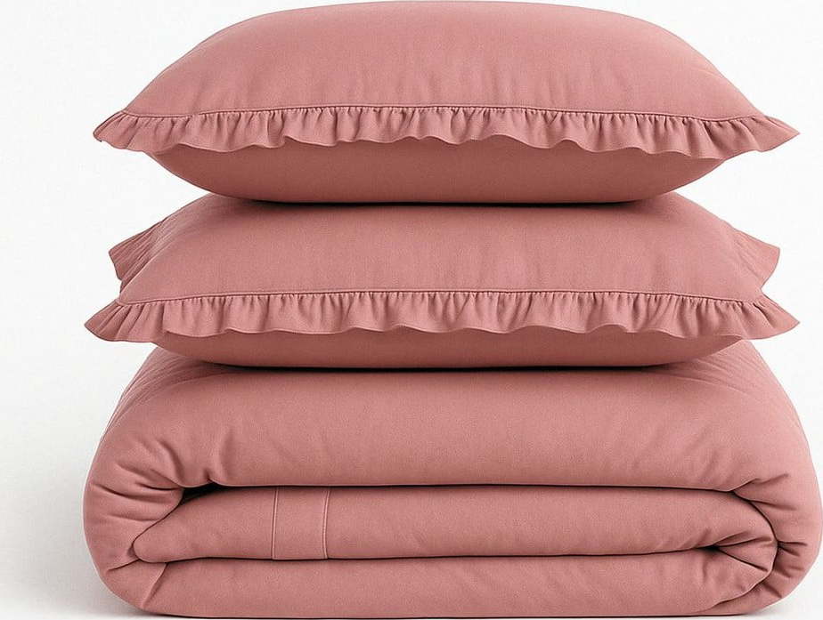 Růžové povlečení na jednolůžko z bavlny Renforcé 140x200 cm Ruffle Striped – Mila Home Luxury Mila Home Luxury