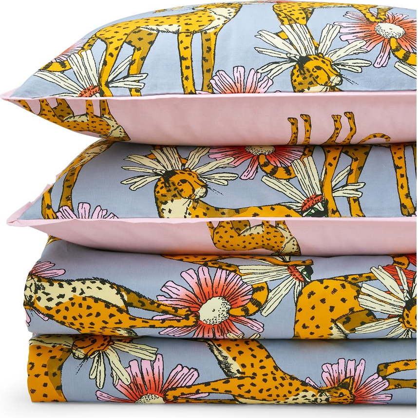 Růžové/šedé bavlněné povlečení na dvoulůžko/prodloužené 230x220 cm Untamed Cheetah – Their Nibs Their Nibs