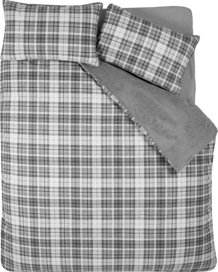 Šedé povlečení na dvoulůžko s beránkem 200x200 cm Cosy Sherpa Check – Catherine Lansfield Catherine Lansfield