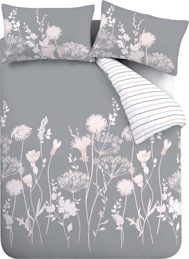 Šedé povlečení na dvoulůžko/prodloužené 230x220 cm Meadowsweet Floral – Catherine Lansfield Catherine Lansfield