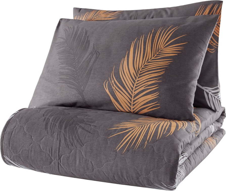 Šedý set přehozu a povlaku na polštář z bavlny Renforcé 200x220 cm Olivia – Mijolnir Mijolnir