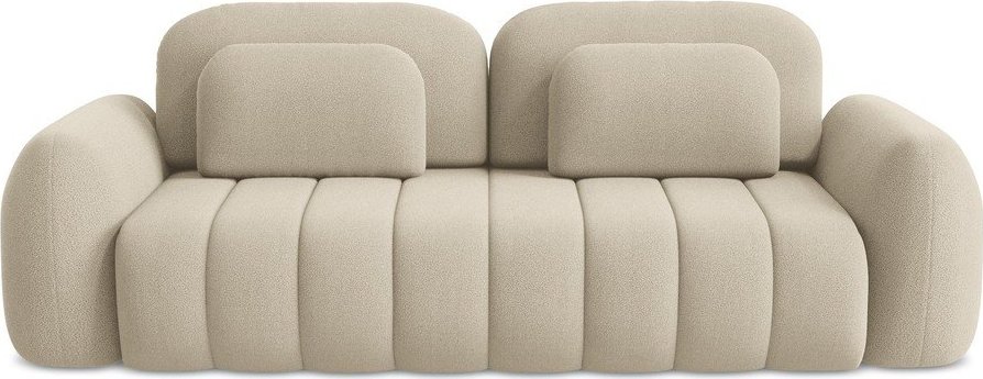 Světle hnědá rozkládací/s úložným prostorem pohovka z textilie bouclé 266 cm Pele – Makamii Makamii