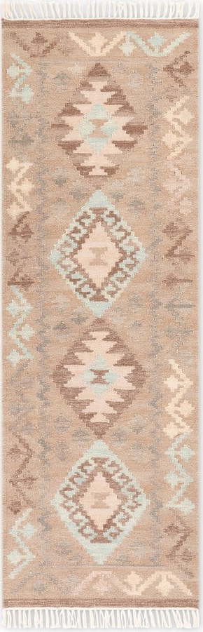 Světle modrý/béžový oboustranný ručně tkaný vlněný běhoun 60x190 cm Kamal Dune – Nouristan Hanse Home